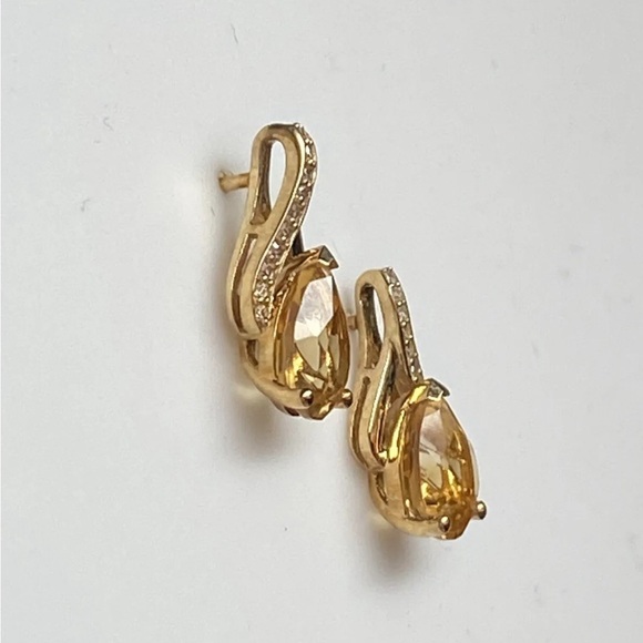 10K Yellow Gold Natural Citrine and 0.10ct Diamond Pave Stud Earrings New - Picture 9 of 12
